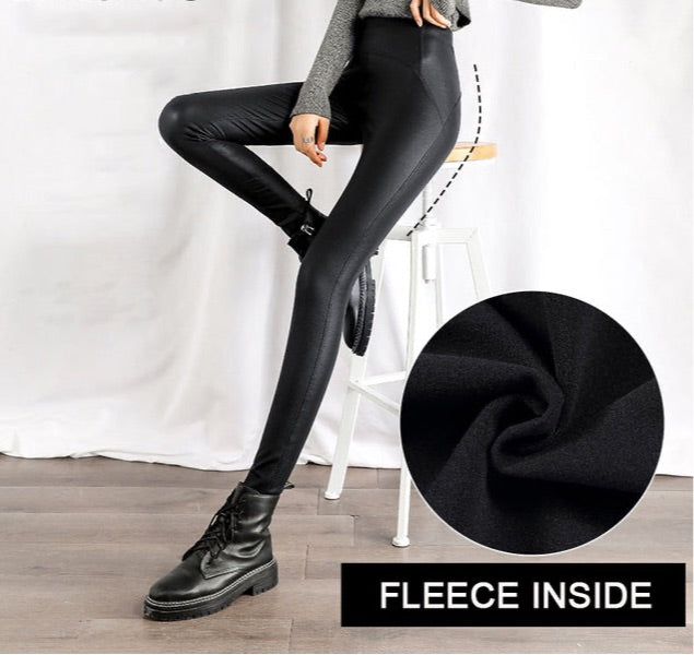 Black Fleece Matte Leather Leggings Seductively Posh LLC