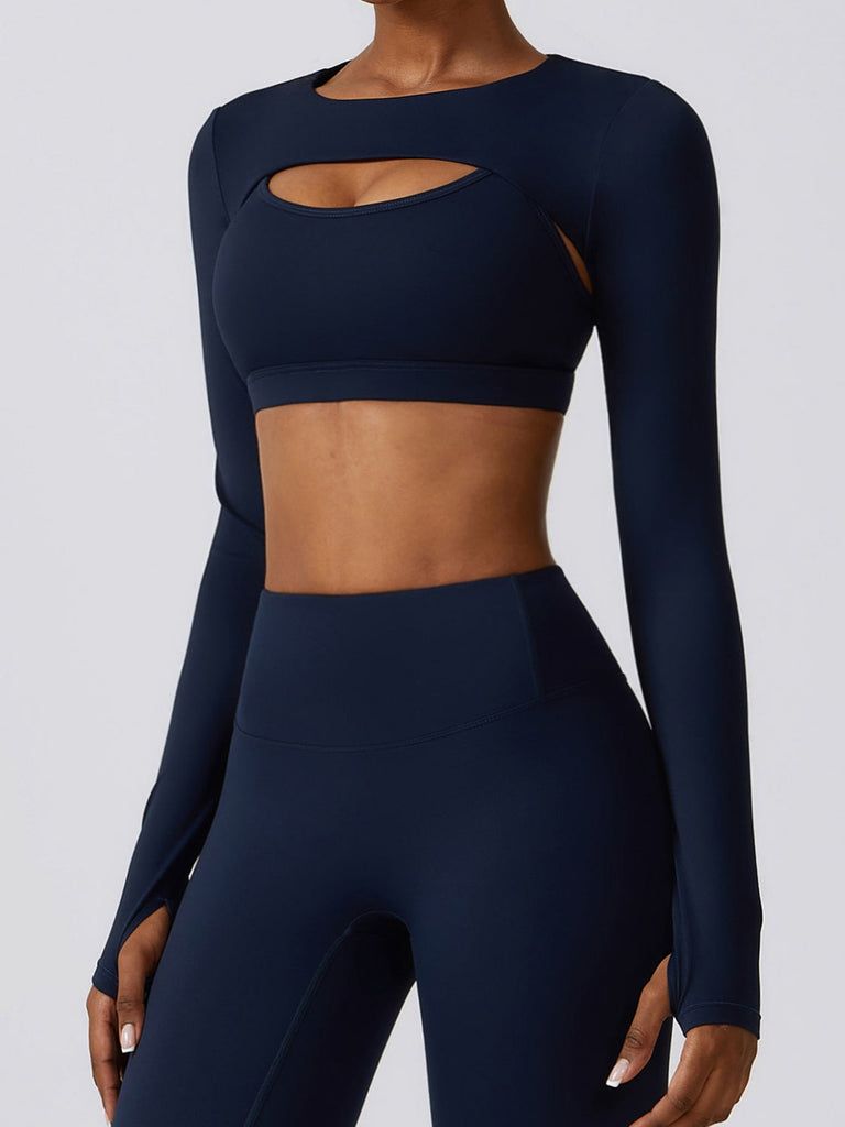 Cropped Cutout Long Sleeve Sports Top - Seductively Posh LLC