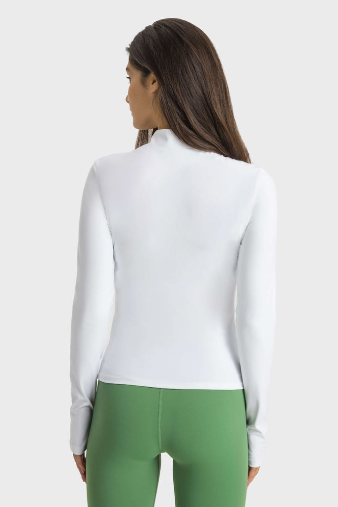 Half Zip Thumbhole Sleeve Sports Top - Seductively Posh LLC