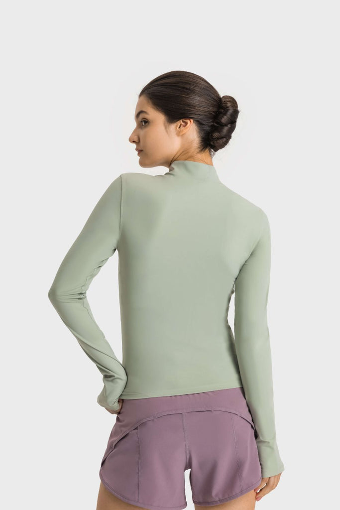 Half Zip Thumbhole Sleeve Sports Top - Seductively Posh LLC