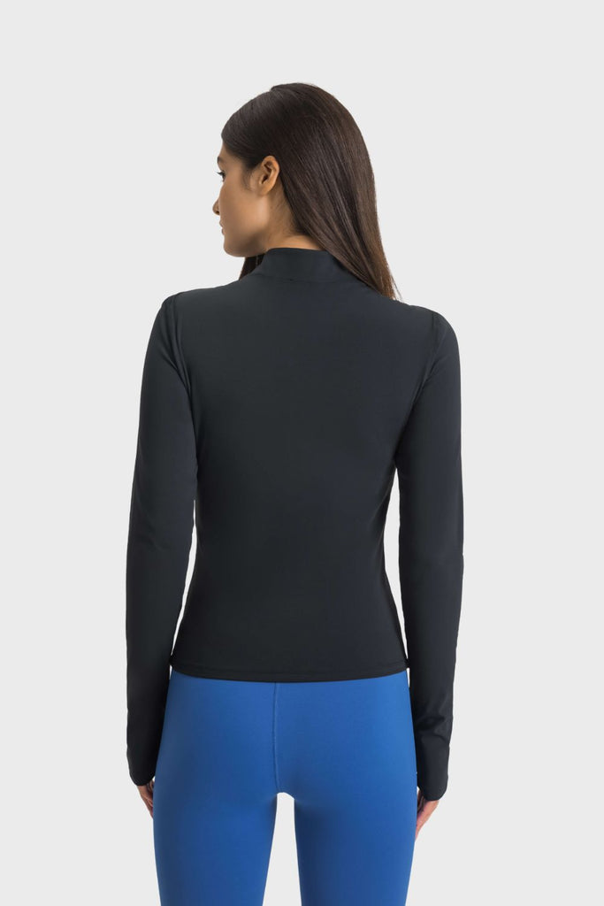 Half Zip Thumbhole Sleeve Sports Top - Seductively Posh LLC