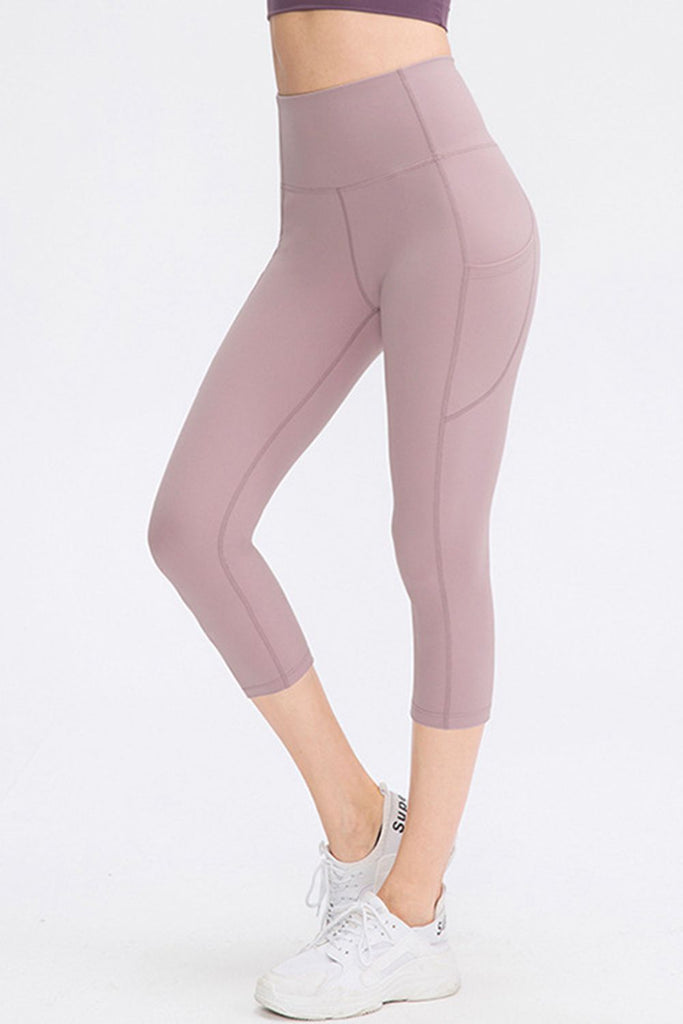 Wide Waistband Cropped Active Leggings with Pockets - Seductively Posh LLC