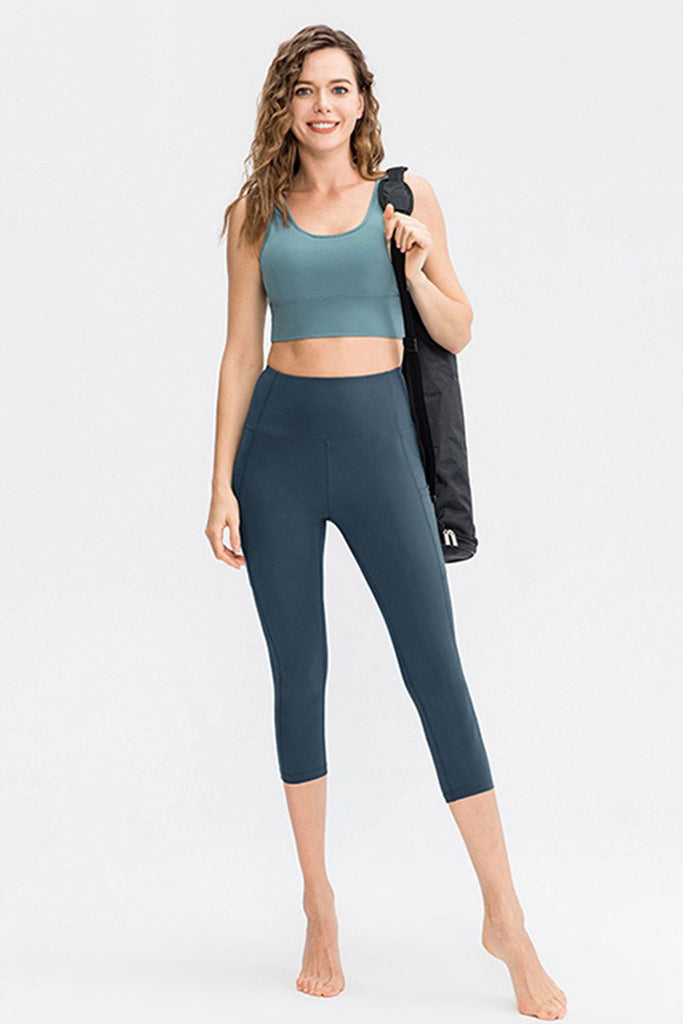 Wide Waistband Cropped Active Leggings with Pockets - Seductively Posh LLC