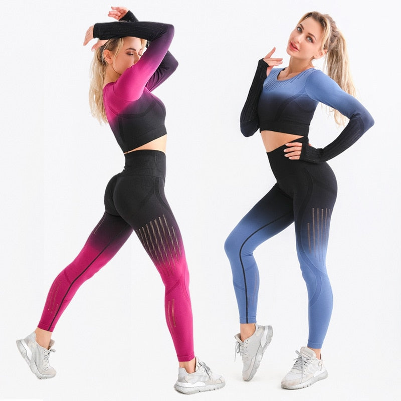 Yoga Set Peach Buttocks Workout Set Push Up Tracksuit Woman Hollowed Out - Seductively Posh LLC