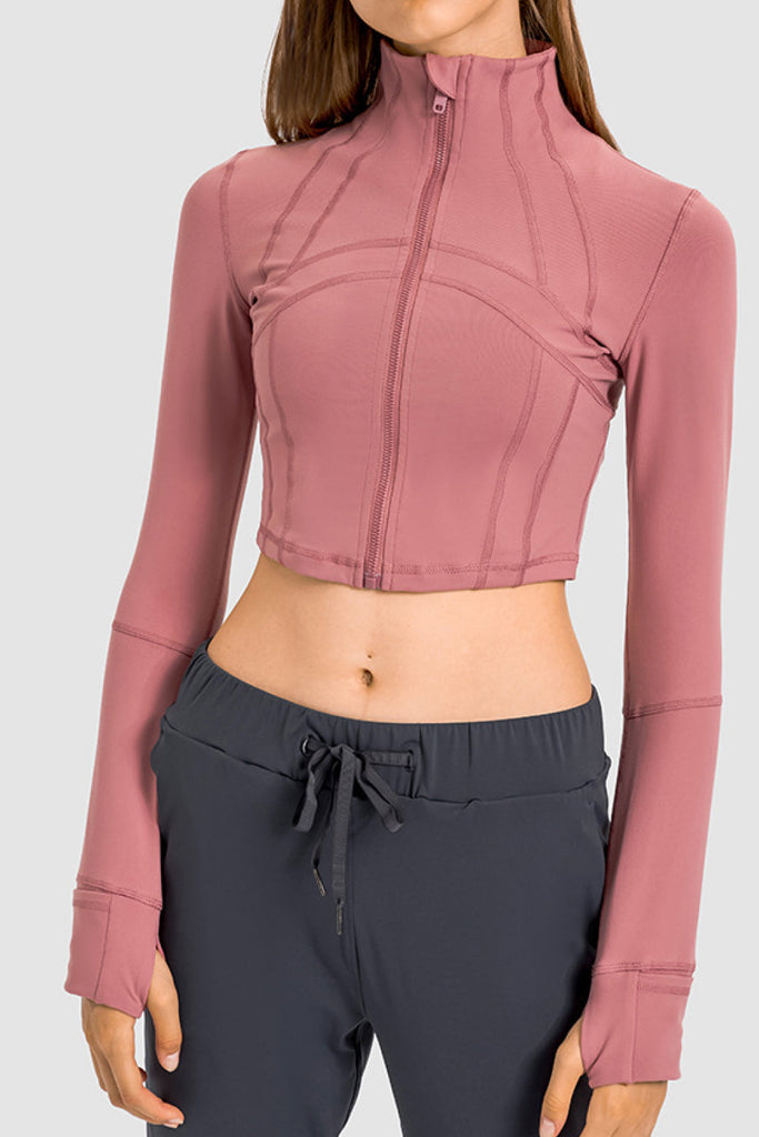 Zip Front Cropped Sports Jacket - Seductively Posh LLC